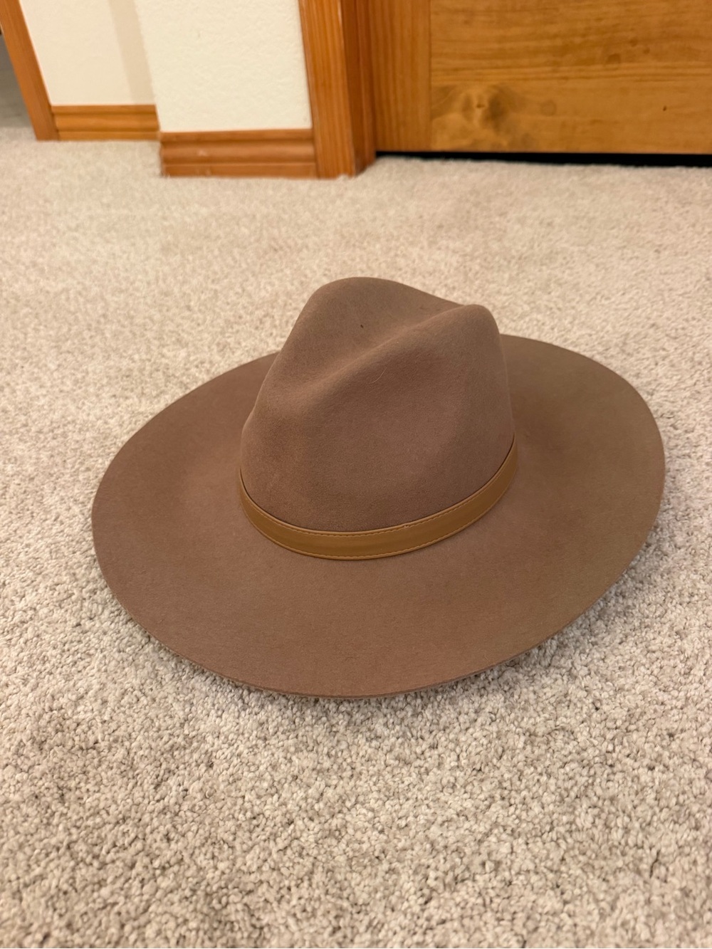 Sole Society Wide-Brim Felt Fedora in Brown with Tan Band